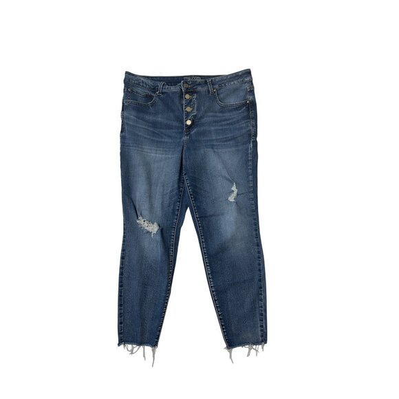 Maurices Everflex High-Rise Distressed Button-Fly Jean Frayed Hems Women 16 1818 - Picture 1 of 5